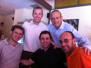 Dad, me, the groom and two sons in law on the day after the wedding when we noticed that Dad didn&rsquo;t look so good