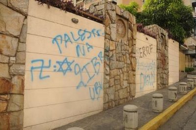 Graffiti outside of the Caracas synagogue after the 2009 attack