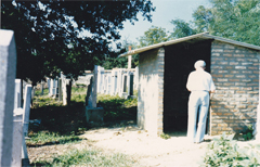 Twenty-five years after the Holocaust Alexander went back to Hungary to visit the grave of his father and the grave of the Shimoni Rav.  Here he is praying at his grave site.
