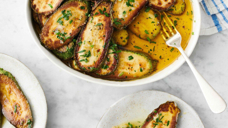 Fried Zucchini in a Garlic-Herb Marinade