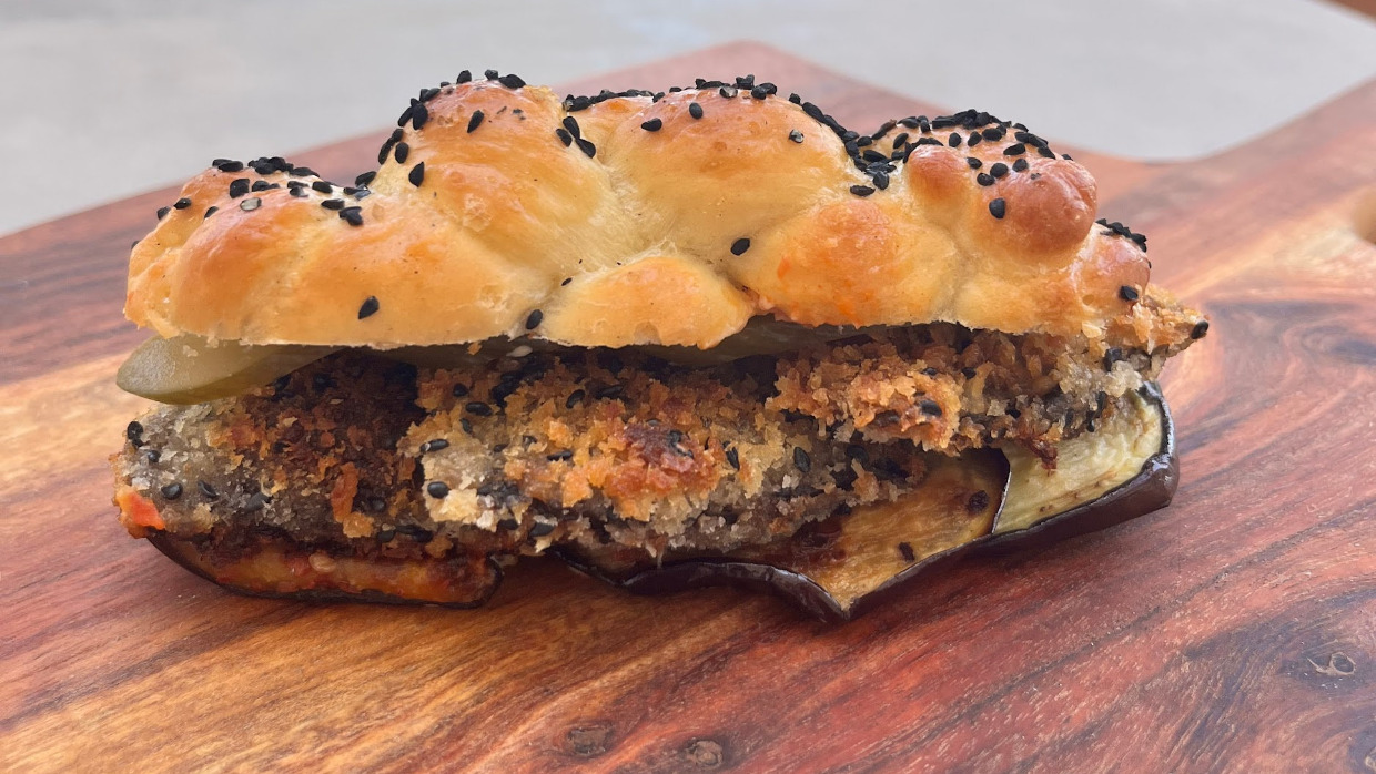 Schnitzel Eggplant on Challah Aish